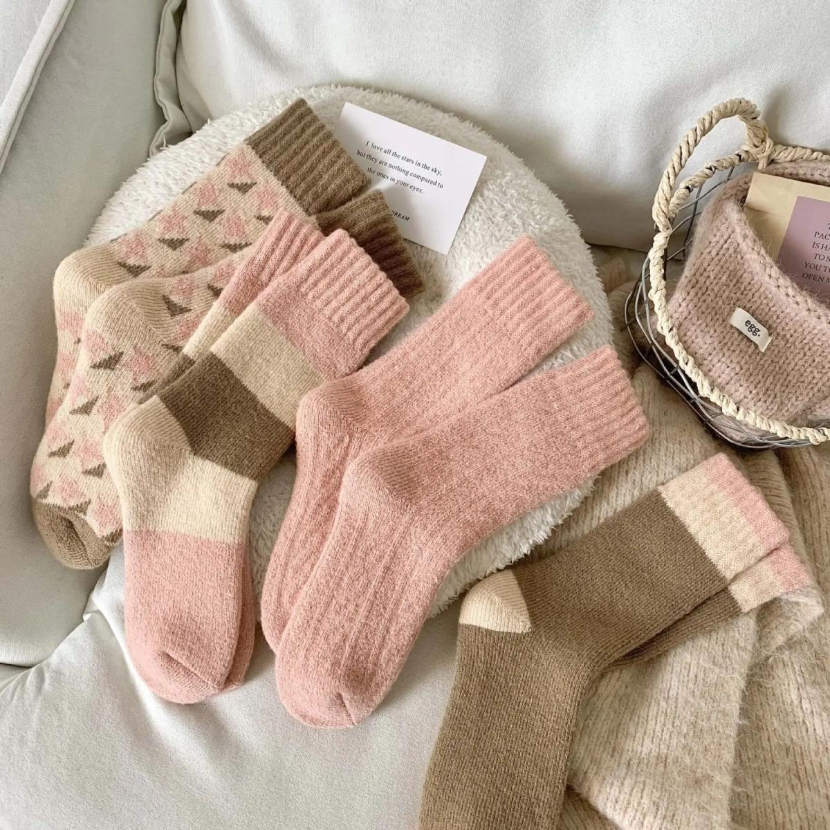 Cozy Knit Warm Wool Blend Mid-Calf Socks for Women - 4 Pairs Mixed Pastel & Earth Tones - Image 7